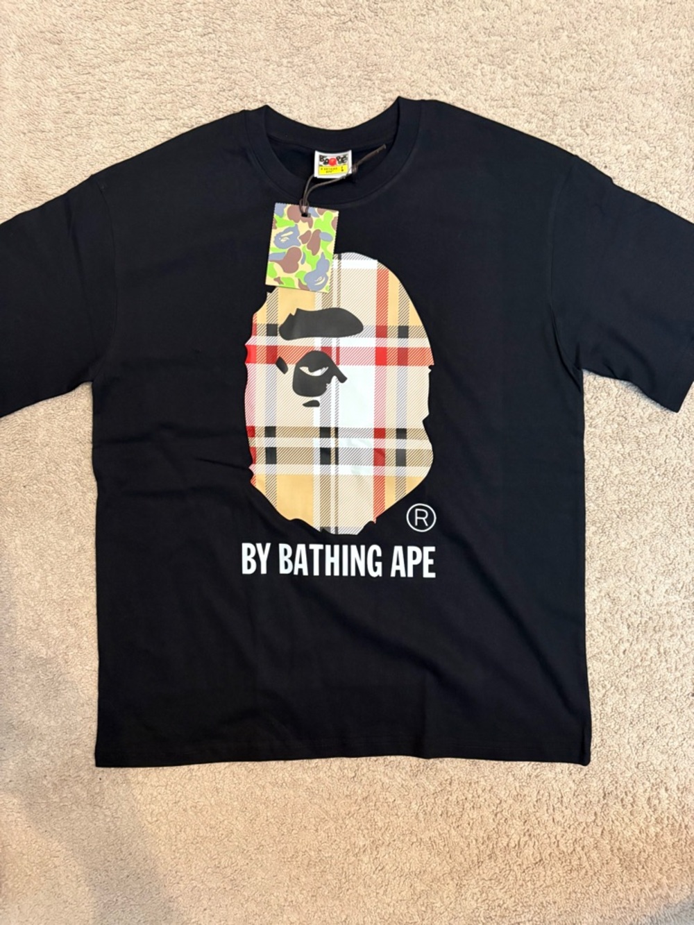 A Bathing Ape Plaid Ape Head Graphic Tee - Black